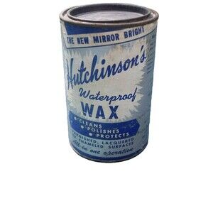 Vintage Hutchinson's Waterproof Wax, Paper Tin Can, Hutchinson Chemical Co Empty